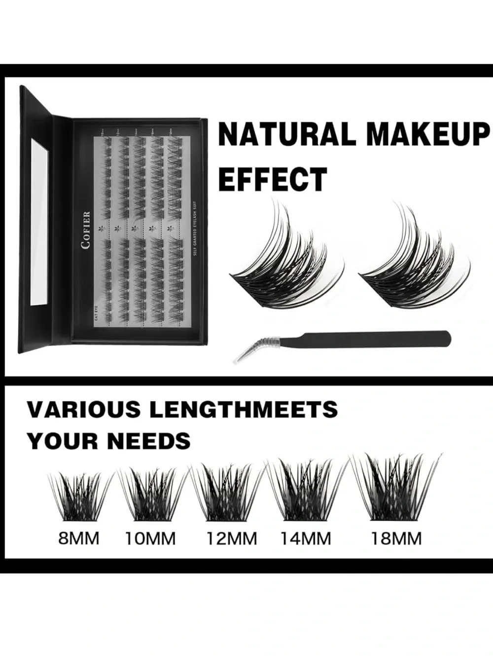Cofier Cat Eye Wispy Lash Clusters Kit, 80 Pcs Individual Eyelash Clusters